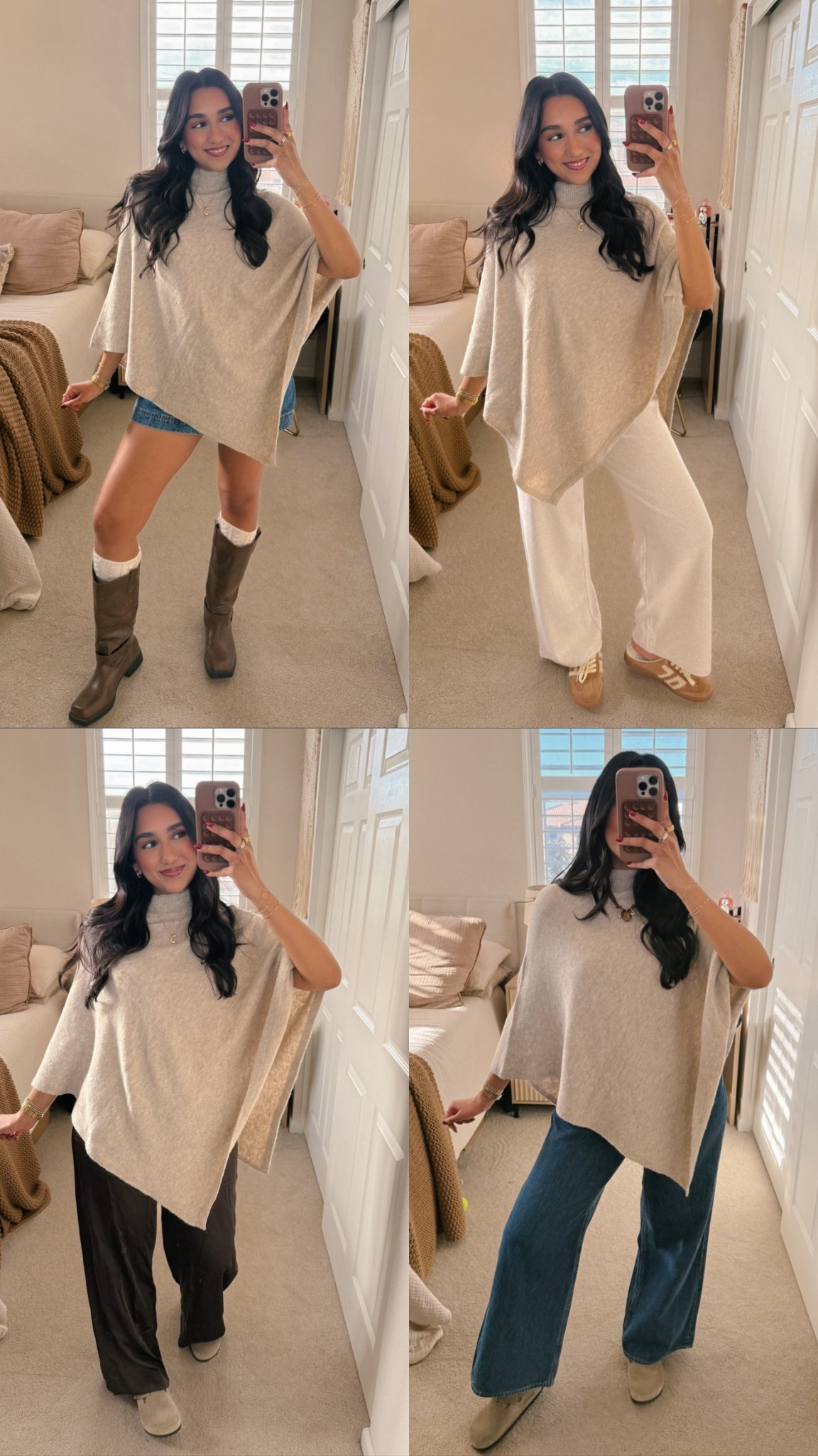 1 poncho, 4 ways!! 

Wearing a size S / M in the Walmart poncho! 🤎