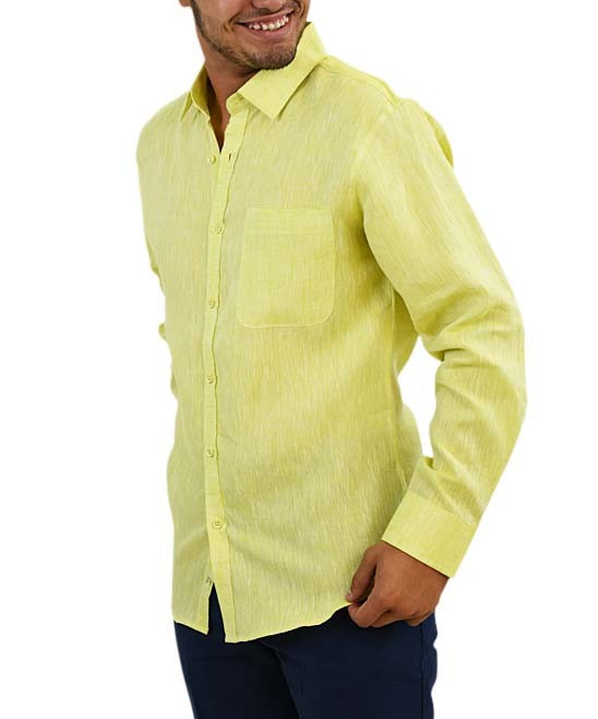 Bohio Breeze Men's Button Down Shirts YELLOW - Yellow Linen Button-Up - Men | Zulily