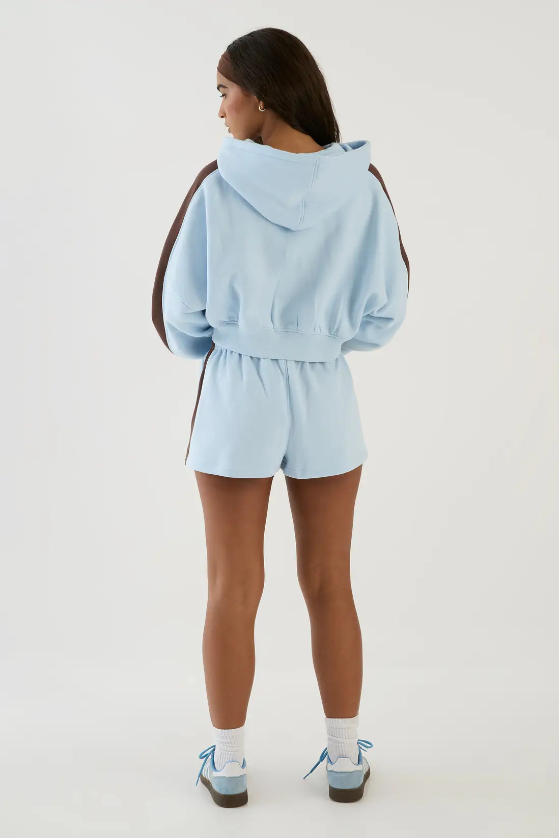 Light Blue DSGN Studio Side Stripe Boxy Crop Zip Through Short Tracksuit | Boohoo | Boohoo.com (UK & IE)