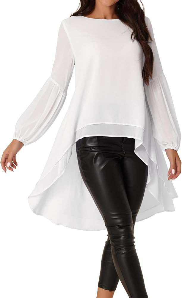 Seta T Women's High Low Tops Lantern Sleeve Dressy Casual Chiffon Blouse | Amazon (US)