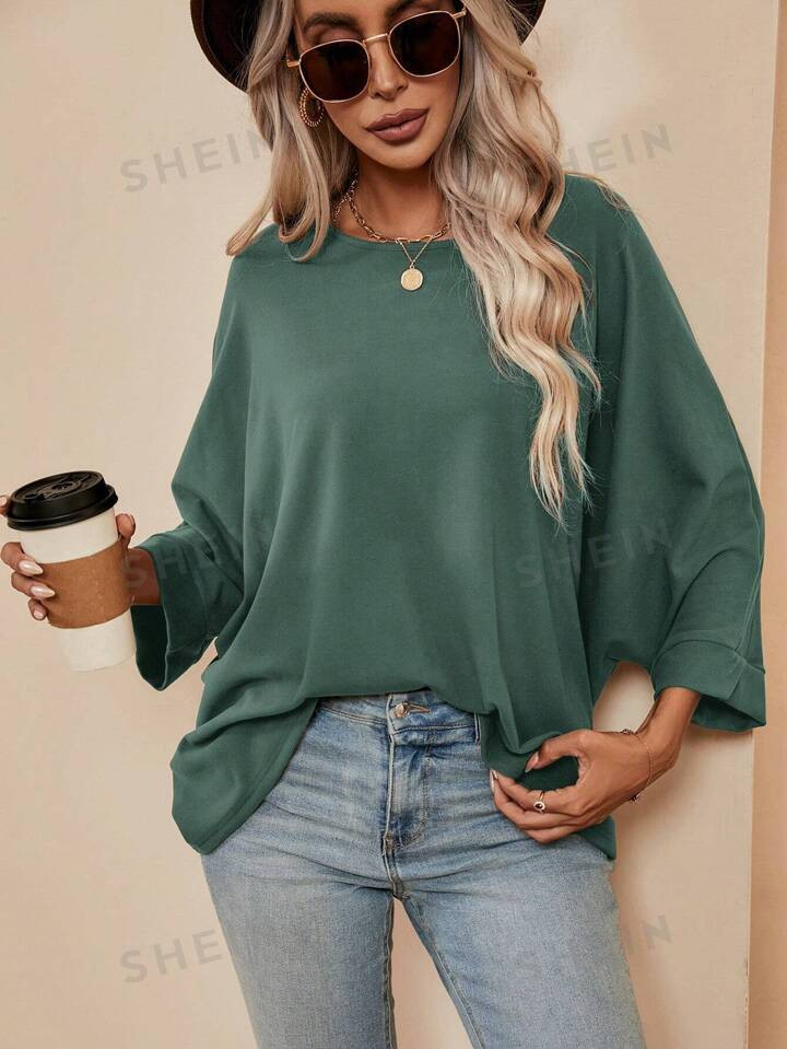 SHEIN LUNE Solid Batwing Sleeve Tee | SHEIN USA | SHEIN