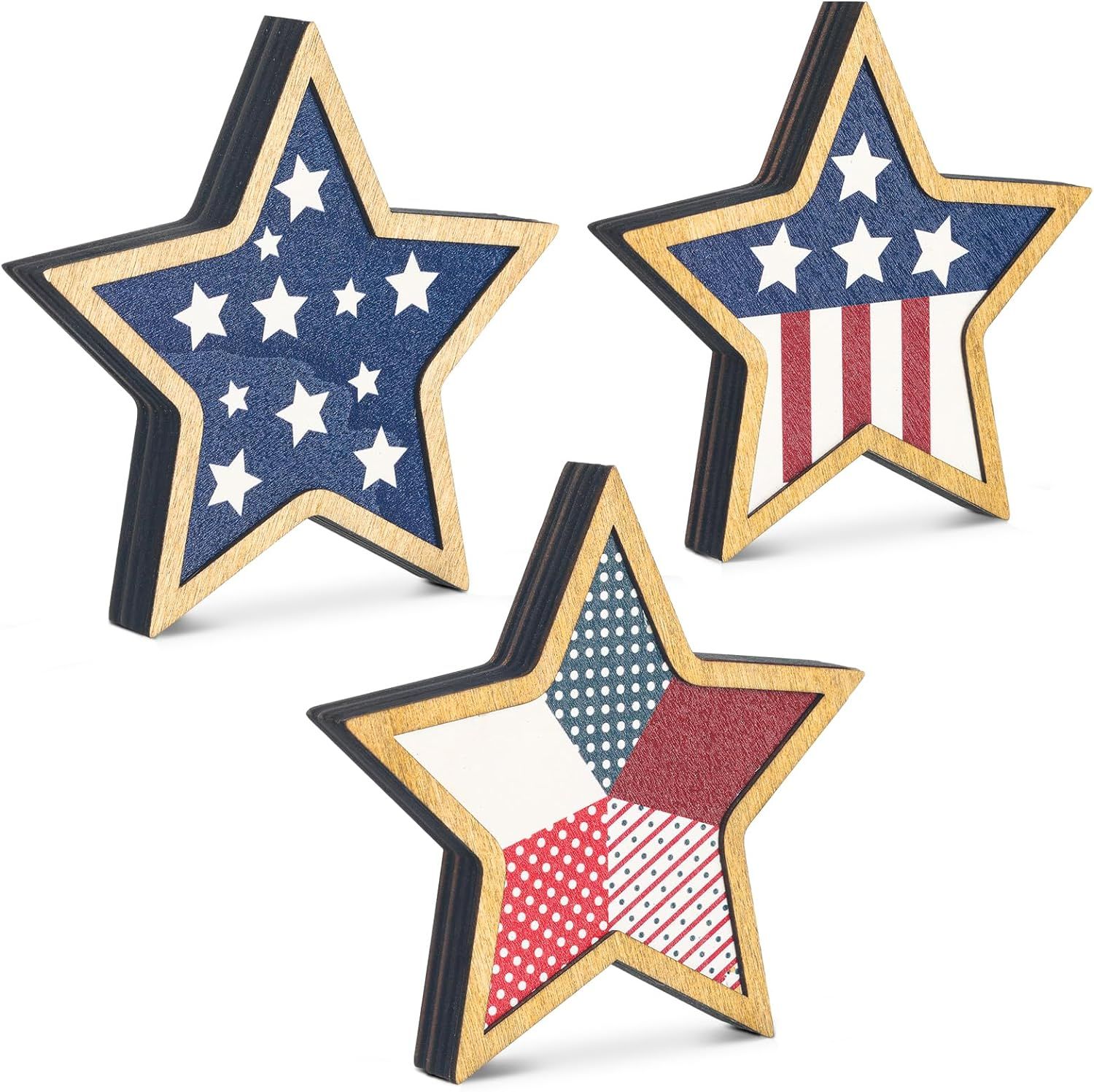 Hollowfly 3 Pcs 4th of July Table Star Signs Tiered Tray Decor Independence Day Table Wooden Deco... | Amazon (US)
