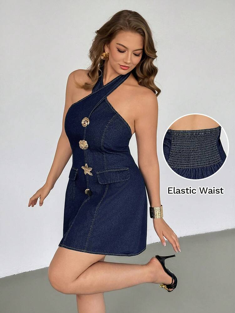 Slaydiva Plus Size Women Fall Outfits, Denim Dress | SHEIN