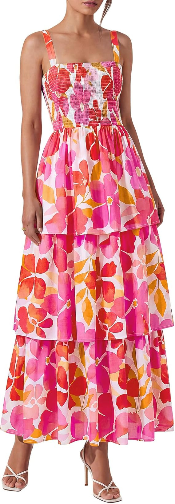 BTFBM Summer Dresses for Women 2026 Floral Spaghetti Strap Wedding Guest Dress Maxi Beach Vacatio... | Amazon (US)