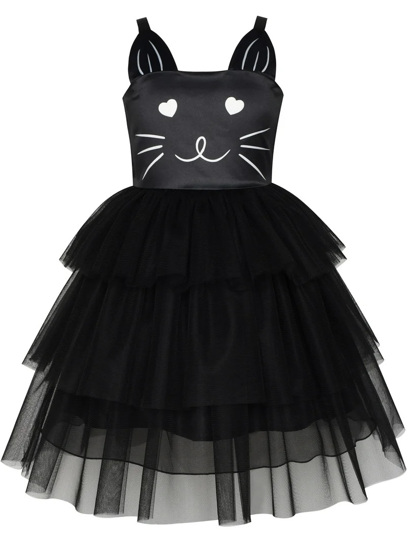 Girls Dress Cat Face Black Tower Ruffle Dancing Party 8 | Walmart (US)