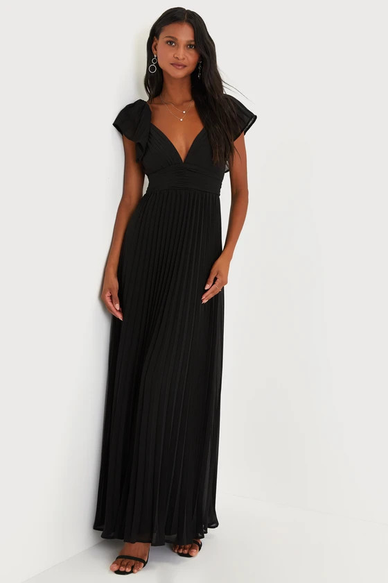 Ideal Occasion Black Pleated Flutter Sleeve Backless Maxi Dress | Lulus (US)