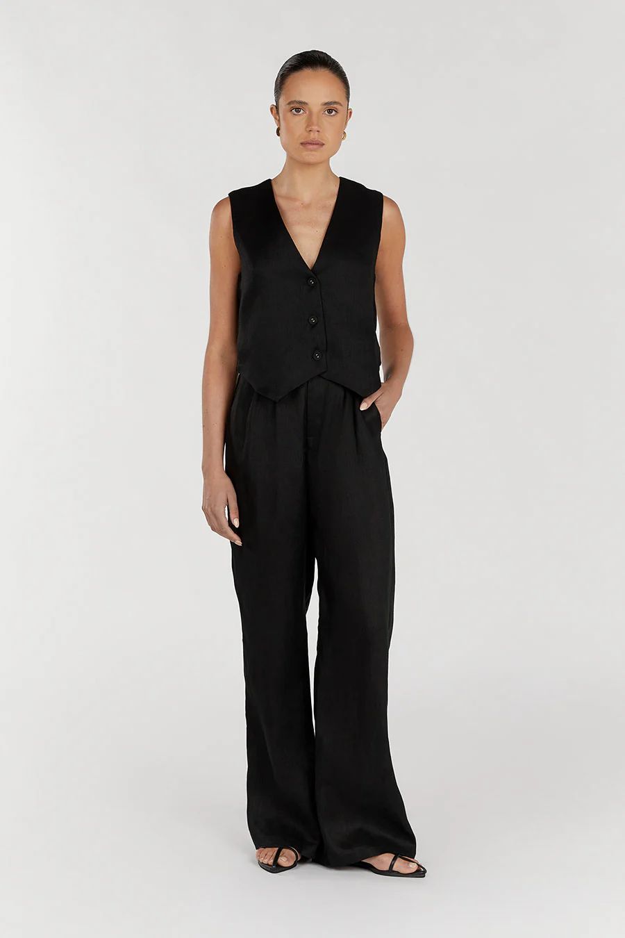 BANKS BLACK LINEN VEST | DISSH