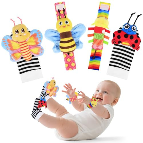 Baby Toys 0-6 Months-Baby Rattles Toy Wrist Rattle Socks and Foot Finder Set Infant Newborn Boys and Girls Essentials Ideal Sensery Toys Shower Gifts for Babies 0-12 Months | Amazon (US)