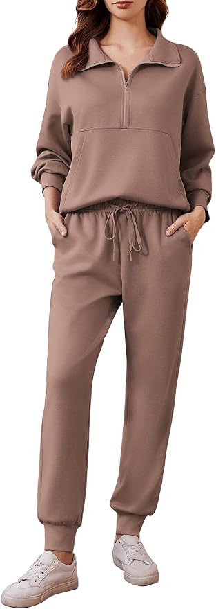 PINSPARK 2 Piece Sets for Women Long Sleeve Half Zip Tracksuit Jogger Sets | Luxury & Coziness Fa... | Amazon (US)