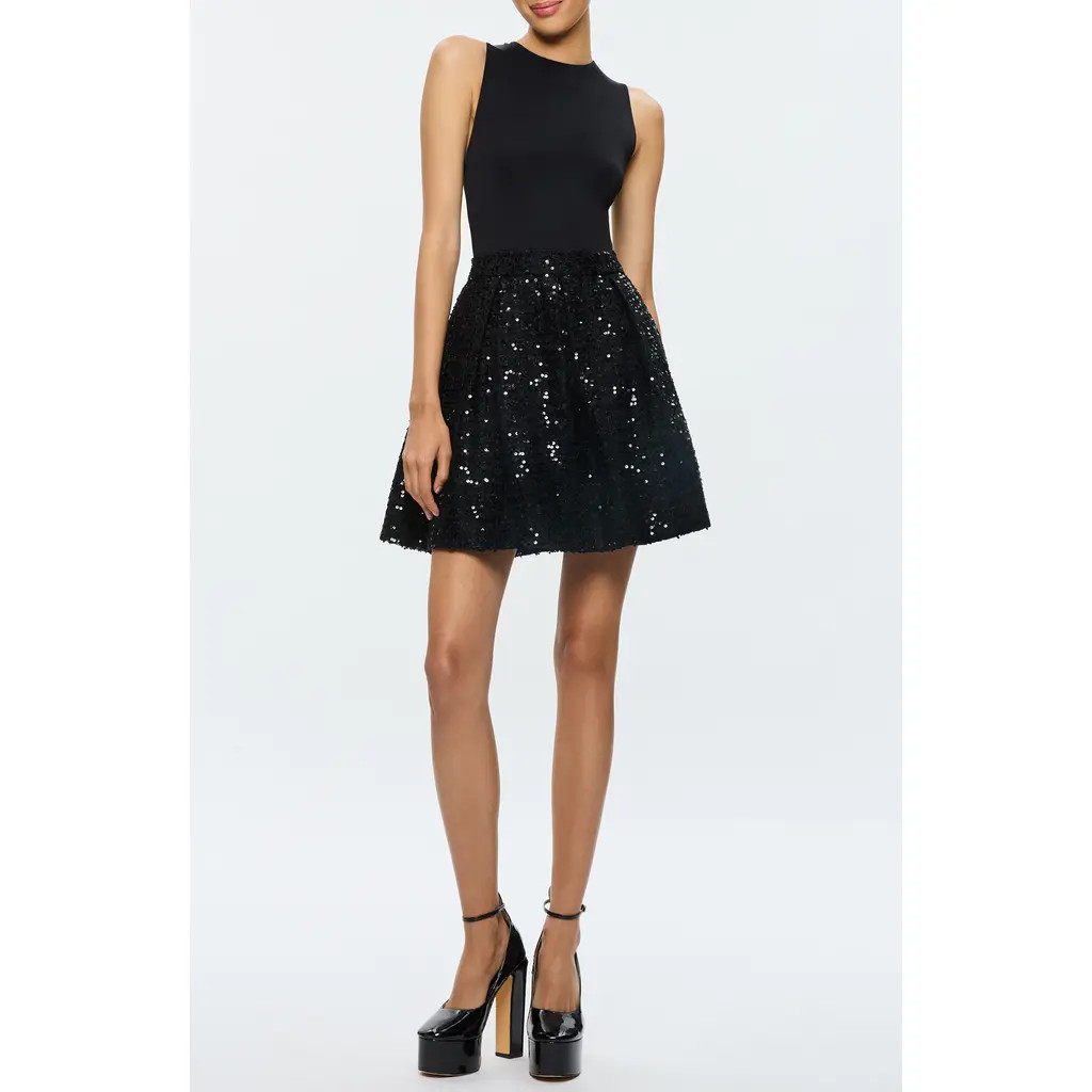 Alice + Olivia Chara Sequin Sleeveless Minidress in Black at Nordstrom Rack, Size 14 | Nordstrom Rack