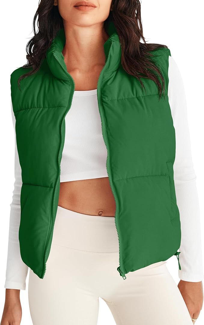 MEROKEETY Womens Puffer Vest Stand Collar Zip Up Sleeveless Padded Gilet Coat with Pockets | Amazon (US)