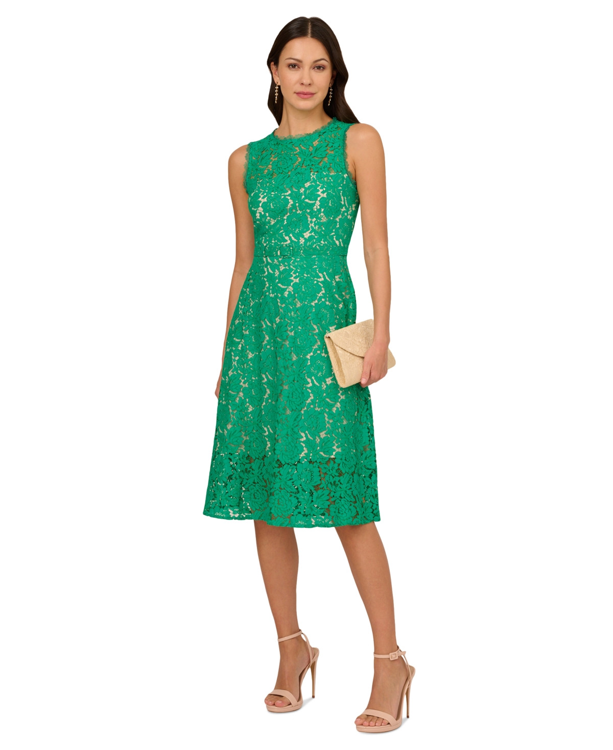 Adrianna Papell Women's Sleeveless Lace Midi Dress - Botanical Green | Macy's