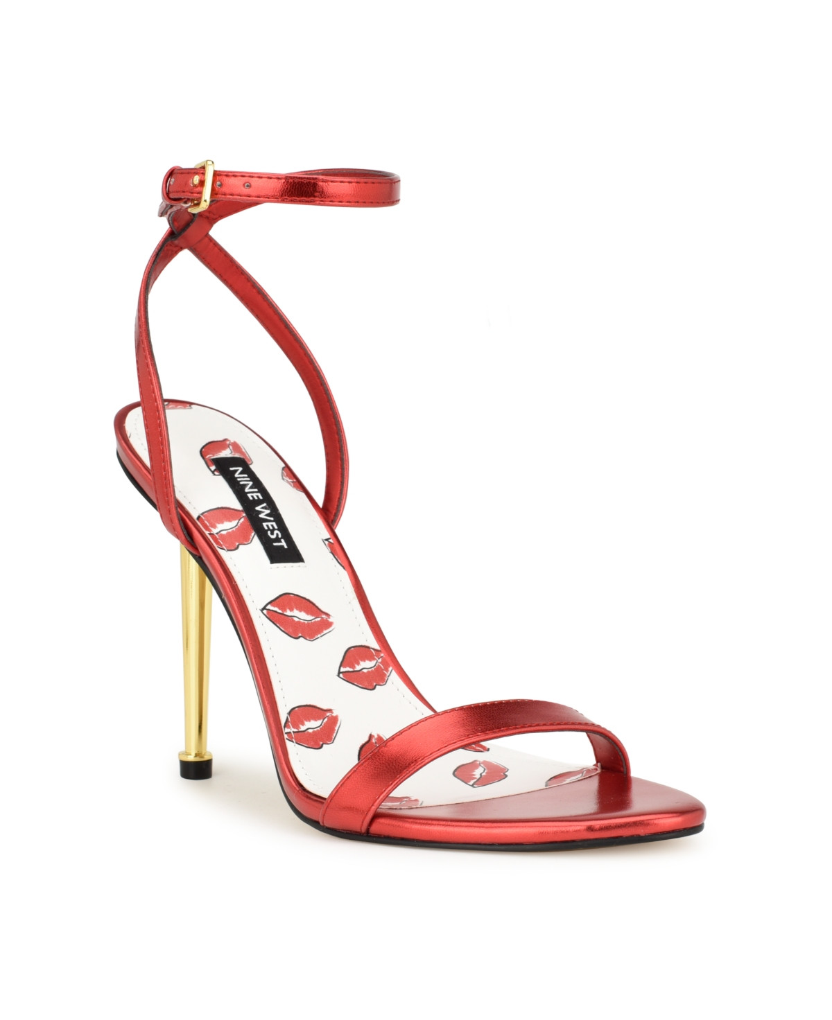 Nine West Women's Reina Almond Toe Stiletto Dress Sandals - Metallic Red- Faux Leather | Macy's