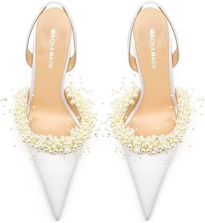 Amazon.com: Mach & Mach, 85MM Embellished Crepe Satin Slingback Pumps : Luxury Stores | Amazon (US)