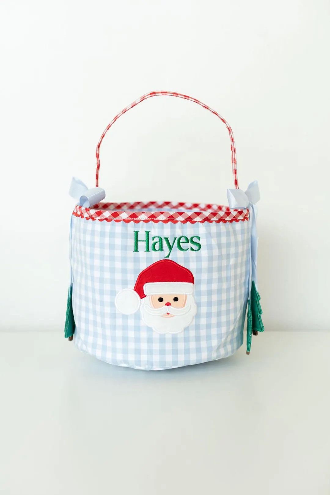 Personalized Blue Gingham Christmas Bucket: Boys' Santa Bag Alternative, Embroidered Christmas St... | Etsy (US)