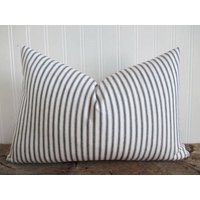 Pillow Cover Lumbar Woven Black & White Ticking Stripes Both Sides Zipper | Etsy (US)