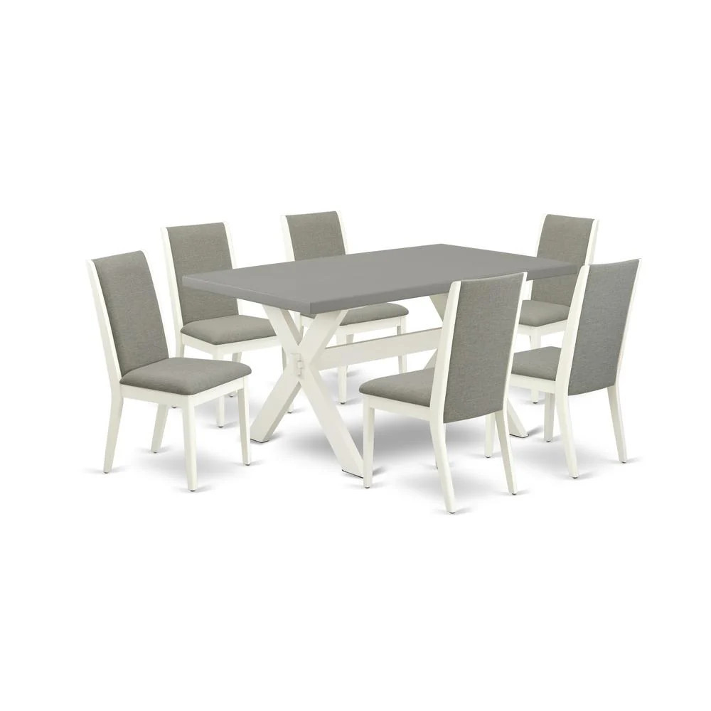 7-Piece Modern Dining Room Table Set a Good Cement Color Wood Dining Table Top and 6 Wonderful Linen Fabric Kitchen Chairs | Shop Simon