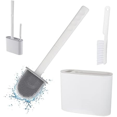 2 Pack Silicone Toilet Brush, Toilet Cleaning System, Wall Toilet Wand No-Slip Long Handle Soft Sili | Amazon (US)