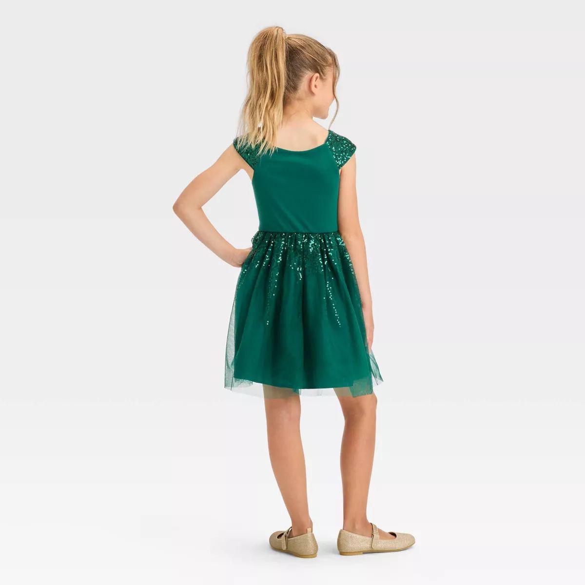 Girls' Cap Sleeve Sequin Dress - Cat & Jack™ Green | Target