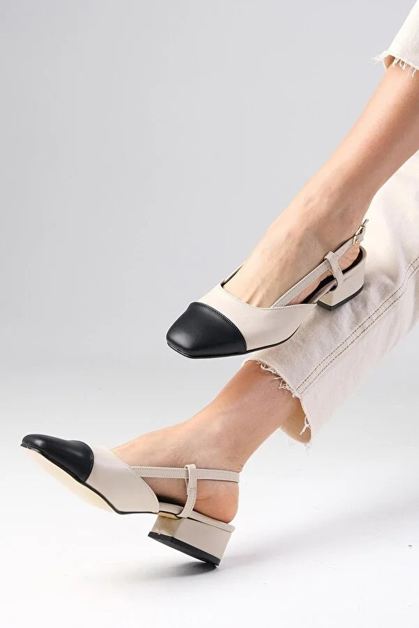 Hilda Hautfarbene Damenschuhe mit niedrigem Absatz und offener Rückseite und seitlicher Schnalle | Trendyol DE