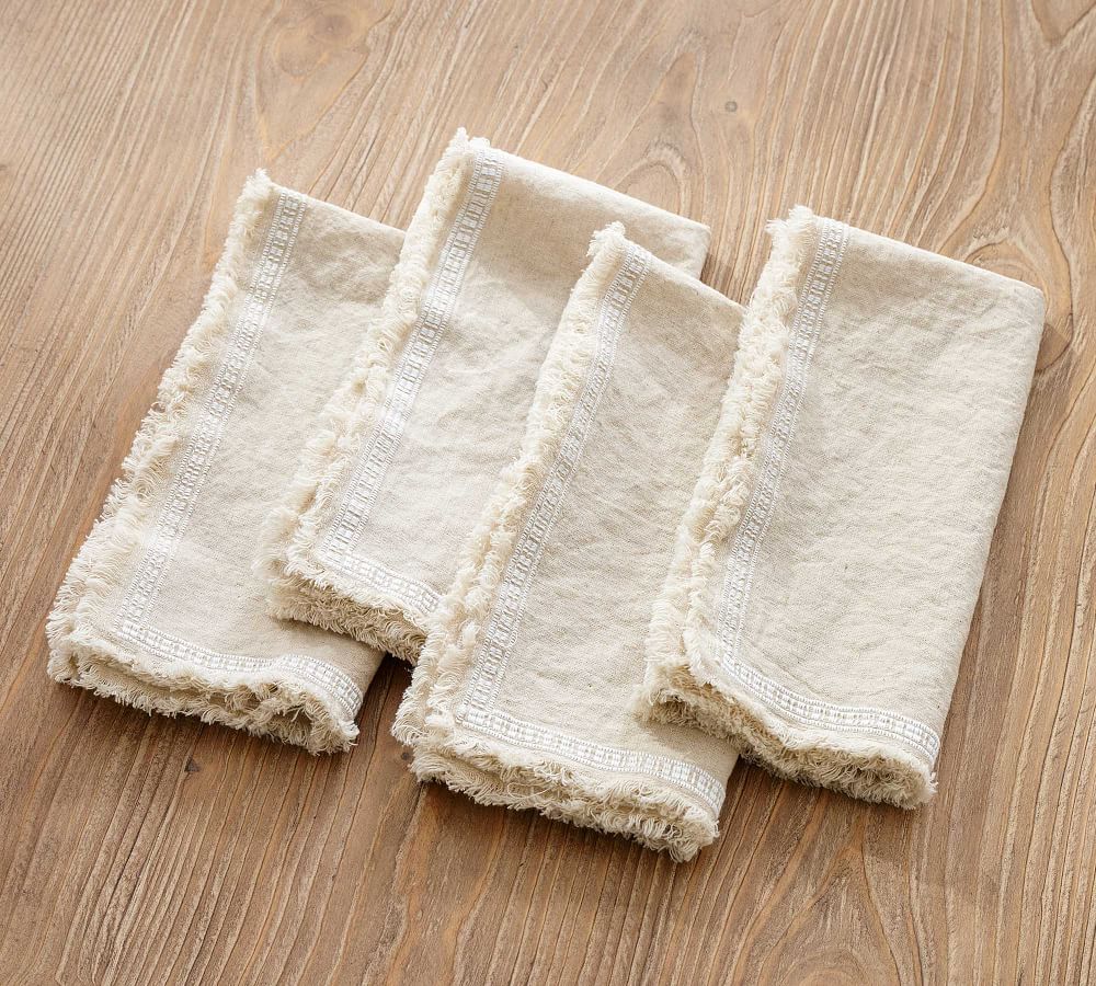 Sayulita Border Fringe Linen/Cotton Napkins - Set of 4 | Pottery Barn (US)