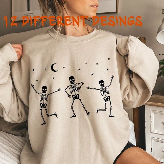 Handmade Clothing Dancing Skeleton Sweatshirt Halloween - Etsy | Etsy (US)