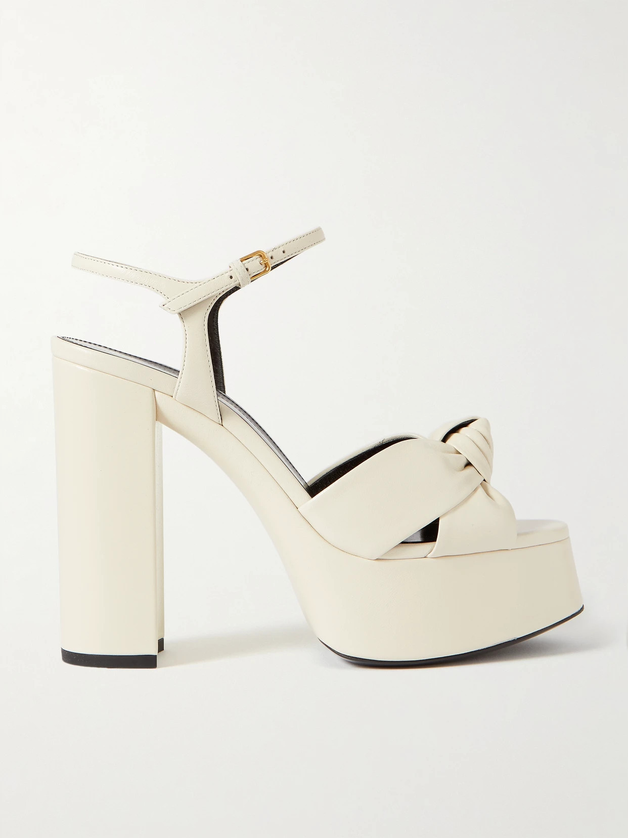 SAINT LAURENT - Bianca Knotted Leather Platform Sandals - Off-white | NET-A-PORTER (US)