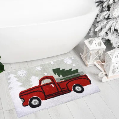Christmas Holiday Decor Square Pick Up Truck With Christmas Tree Water Absorbent Bathroom Vanity Bath Rug 20X30, 100% Cotton Bath Spa Mat Accent Rug M | Wayfair North America