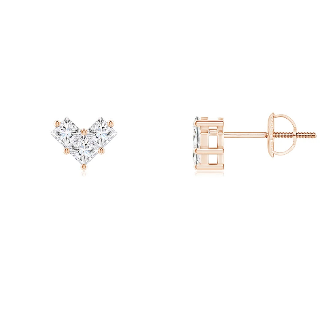 V-Shaped Princess-Cut Diamond Stud Earrings | Angara Inc.