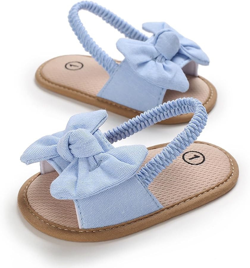 SXYPAYXS-Baby Girls Bow Knot Sandals Casual Soft Sole Princess Flat Non-Slip Patchwork Shoes Beac... | Amazon (US)