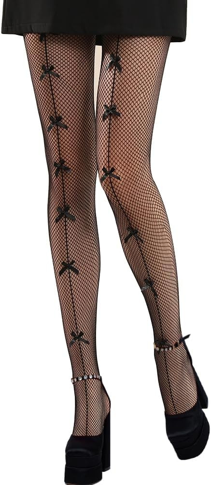 Fishnet Stockings with Bow for Women Thigh High Stocking Pantyhose | Amazon (US)