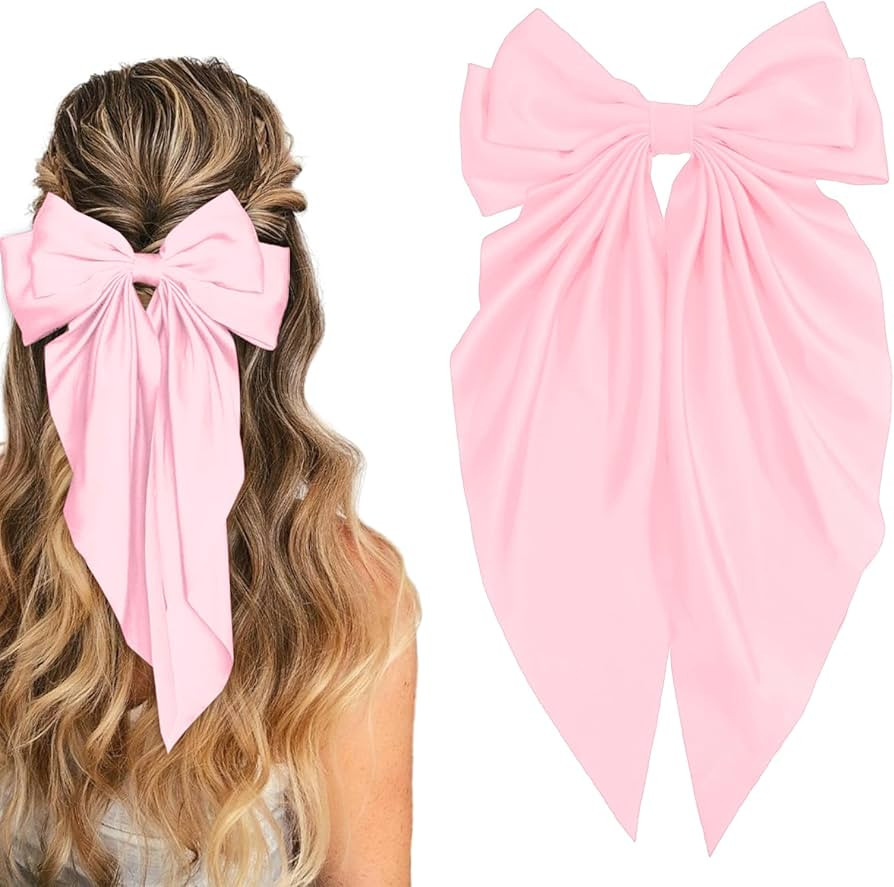 Large Satin Bow Barrettes Clips in Pink - Hair Accessories for Women | Amazon (US)