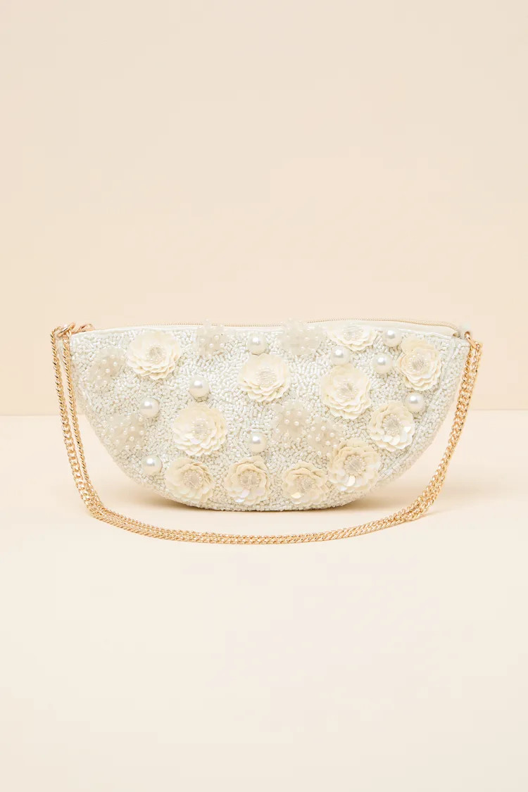 Eira White Beaded Pearl Floral Shoulder Bag | Lulus