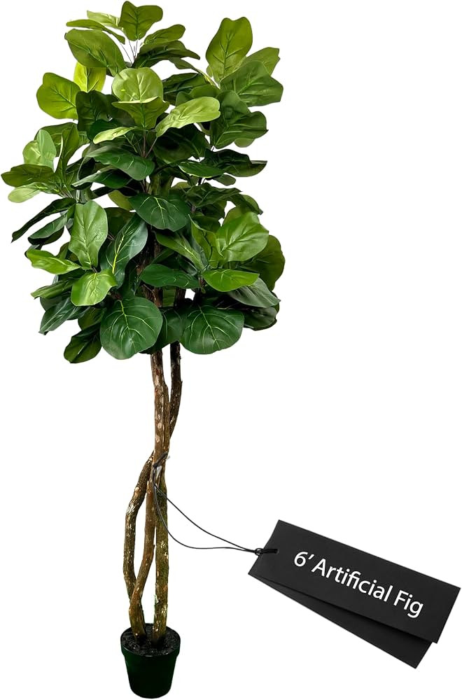 6 Ft Fiddle Leaf Fig Tree - Artificial Faux Fiddle Leaf Fig - 6 Foot Tall Fake Standing Ficus Lyr... | Amazon (US)