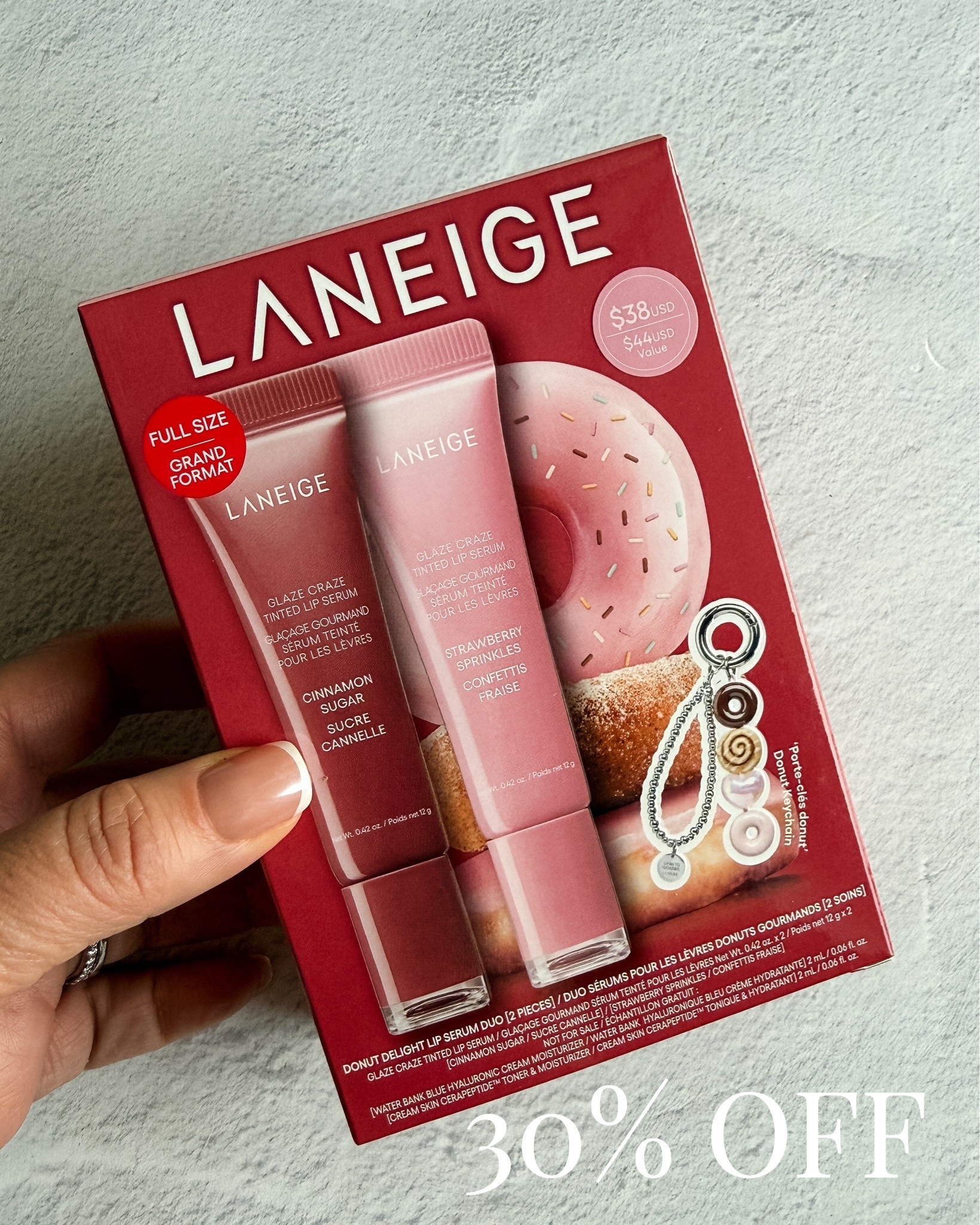 This LANEIGE Glaze Craze Donut Delight Hydrating Tinted Lip Serum Duo is a limited-edition beauty set that includes two tinted lip serums and a donut keychain currently it's ✨ 30% off for #PBDD ✨ 

 #LTKgrwm #LTKselfcare #LTKBeauty