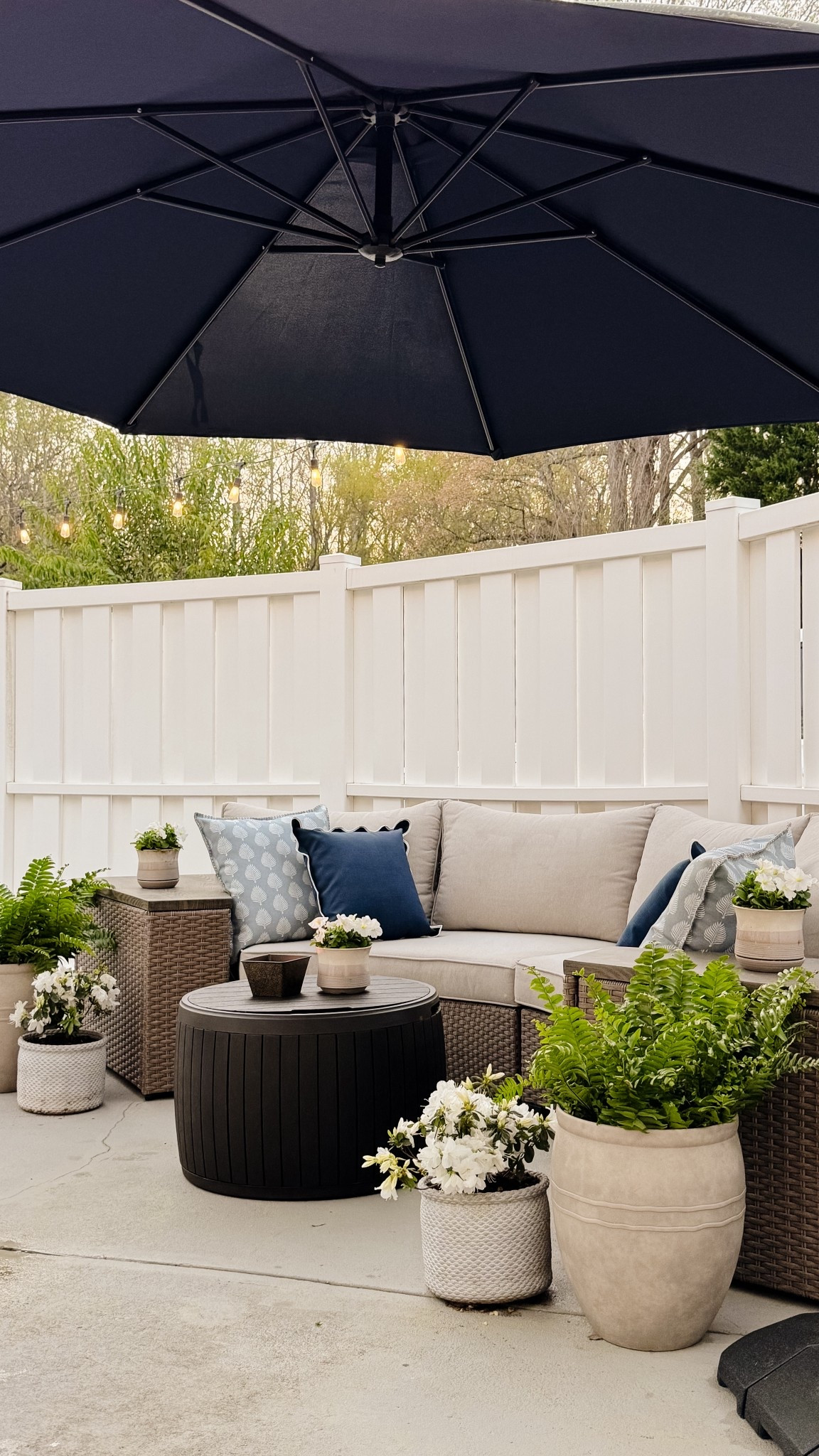 #ad It’s finally patio season! I gave this corner of our pool deck a quick facelift with some fresh outdoor throw pillows and plants. This curved outdoor sectional with storage side tables from @loweshomeimprovement has held up perfectly since we got it last spring! It’s been outside in the elements for a year and only needed a light rinse with the water hose. We added this outdoor storage ottoman to toss pillows in too. #lowespartner


#LTKSeasonal #LTKHome #LTKSaleAlert