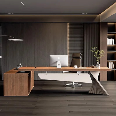 Minimalist Solid Wood Executive Desk with Integrated Tea Station, Light Luxury Pine President Office Workstation, Dual-Purpose Computer & Tea Table fo | Wayfair North America