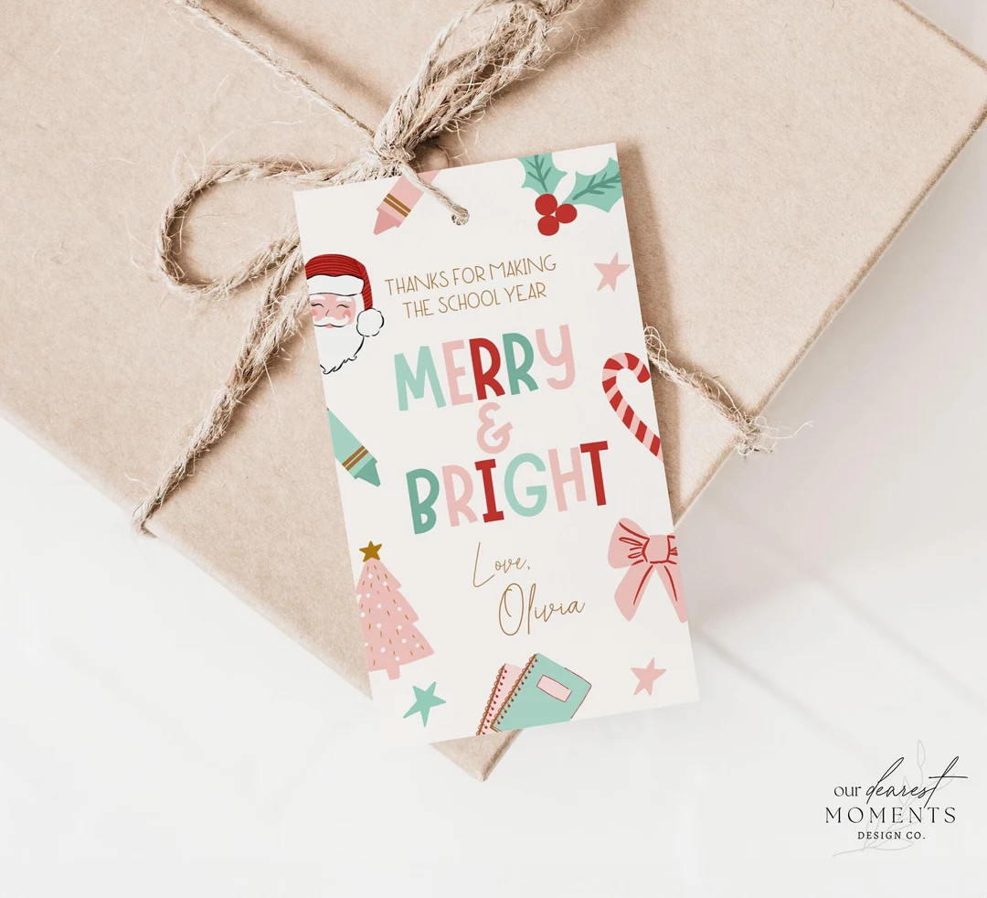 Editable Thank You Kids School Christmas Gift Tag Template Printable Present Tags Xmas Gift Label... | Etsy (US)