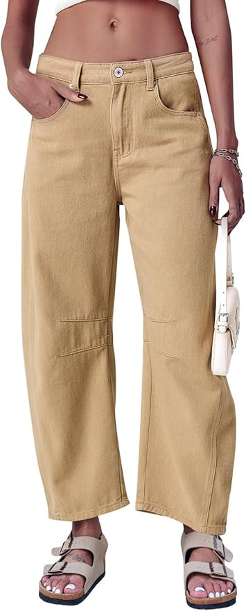 Mid Rise Barrel Jeans for Women Wide Leg Mid Waist Cropped Denim Pants Y2k Baggy Boyfriend Jeans ... | Amazon (US)