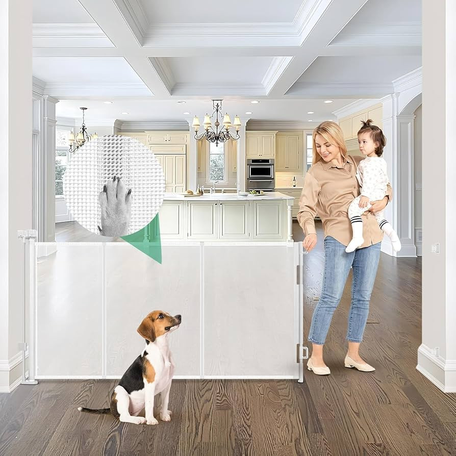 Reinforced 85 Inch Wide Retractable Dog Gate Extra Long Baby Gate with Support Rods – Prevent C... | Amazon (US)