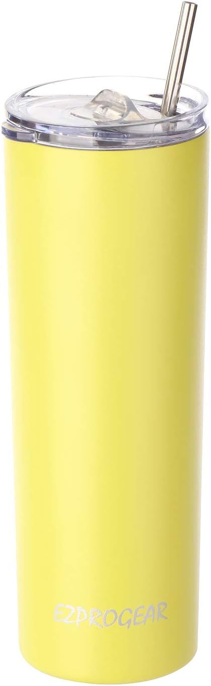 Ezprogear 20 oz Neon Yellow Stainless Steel Coffee Cup Tumbler Vacuum Insulated with Straw (20 oz... | Amazon (US)