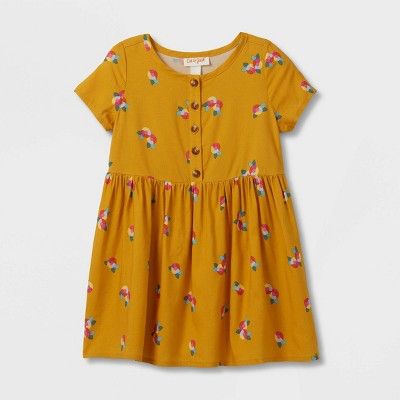 Toddler Girls' Floral Button-Front Short Sleeve Dress - Cat & Jack™ Yellow | Target