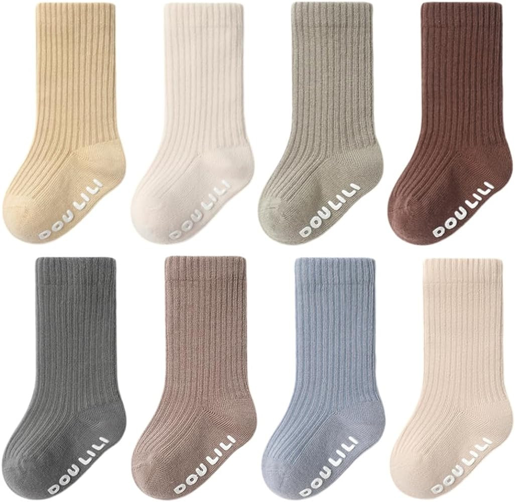 QandSweet Baby Boy Combed Cotton Socks Toddler Crew Sock Non-Skid for Newborn Infant Childrens | Amazon (US)