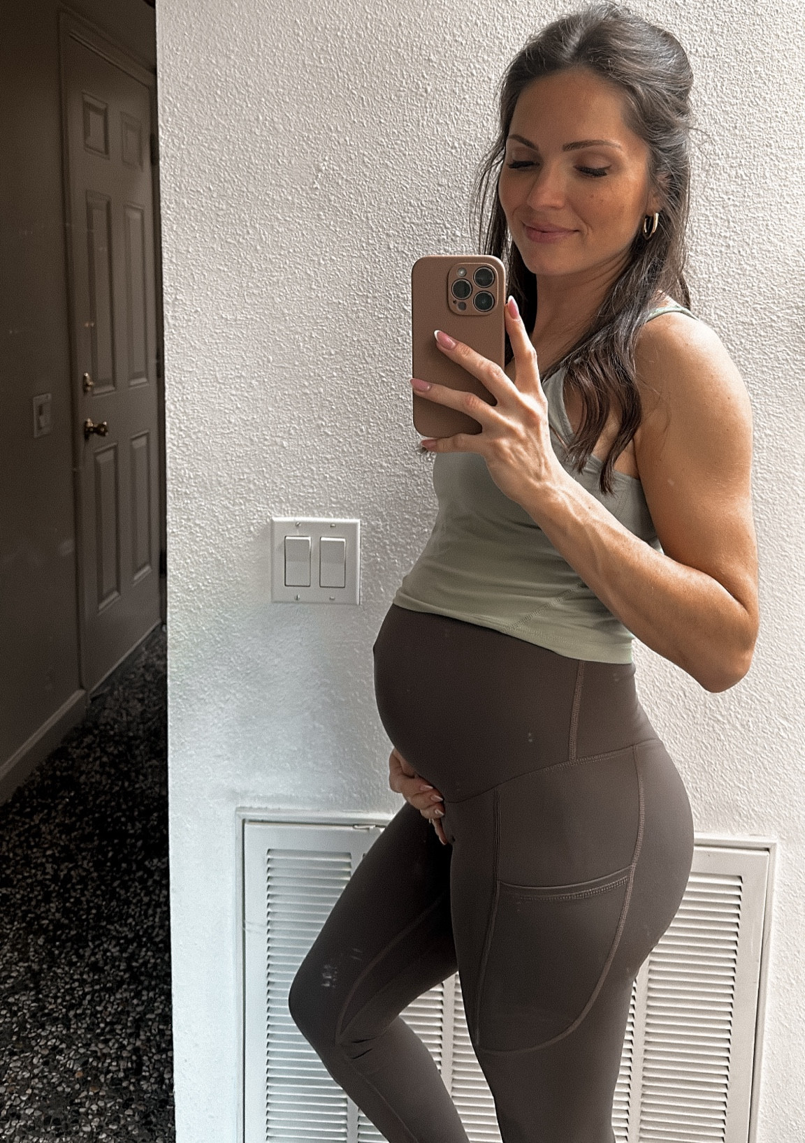 Workout Maternity leggings comfort level 💯!! 

Leggings in brown 
Sports bra in jasmine green 

#LTKfitness #LTKbump #LTKfindsunder50