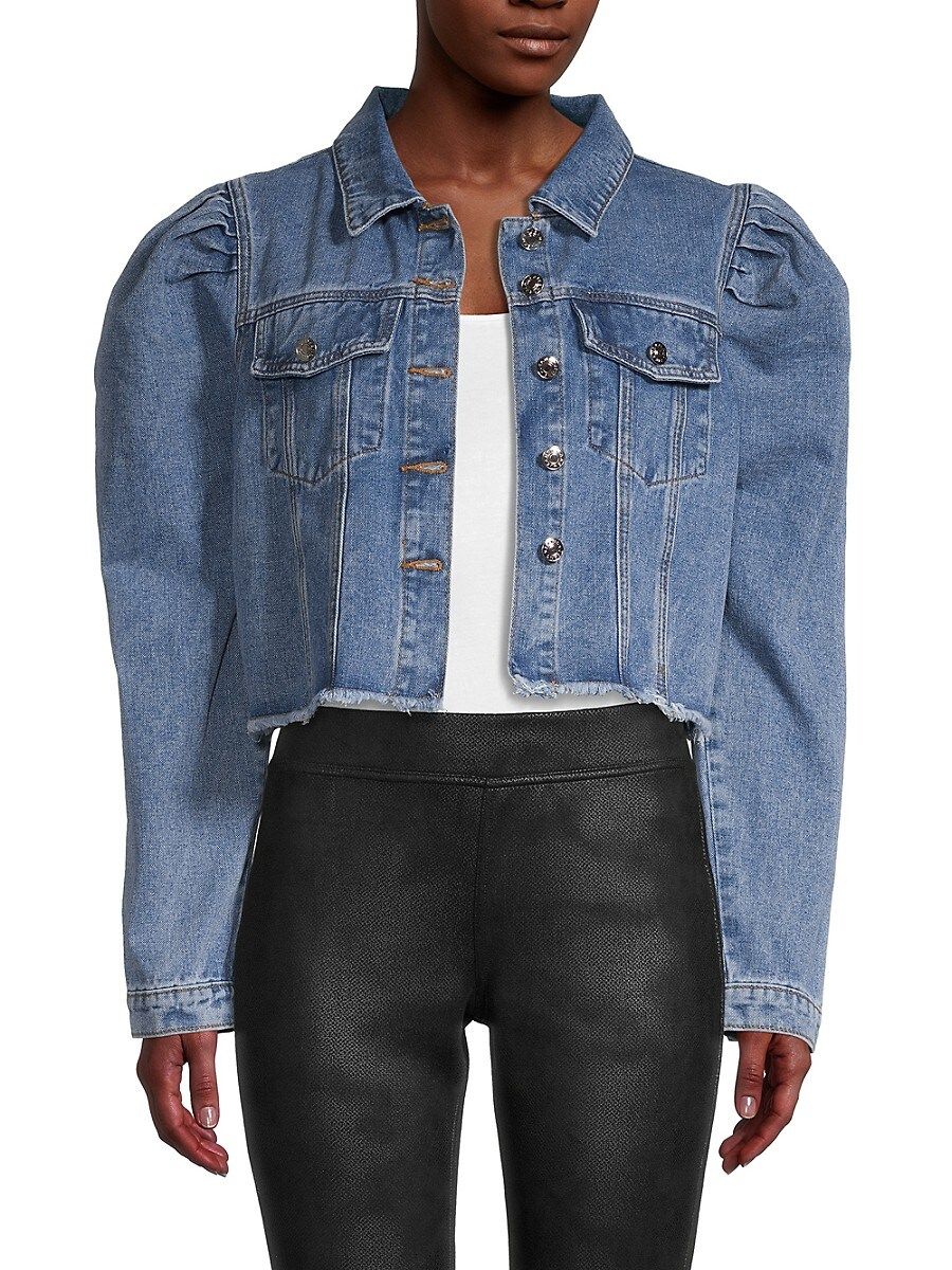 Lea & Viola Women's Puff-Shoulder Cropped Denim Jacket - Denim - Size S | Saks Fifth Avenue OFF 5TH