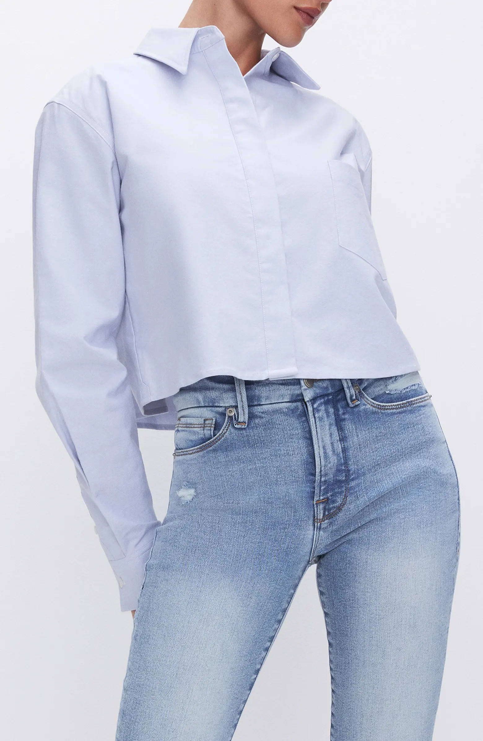 Crop Cotton Oxford Button-Up Shirt | Nordstrom