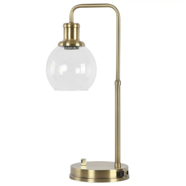 Better Homes & Gardens Gold Desk Lamp with AC Outlet - Metal Finish - Glass Shade | Walmart (US)