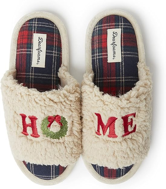 Dearfoams Women's Lane Giftable Holiday Slide with Novelty Sayings Applique Slipper | Amazon (US)