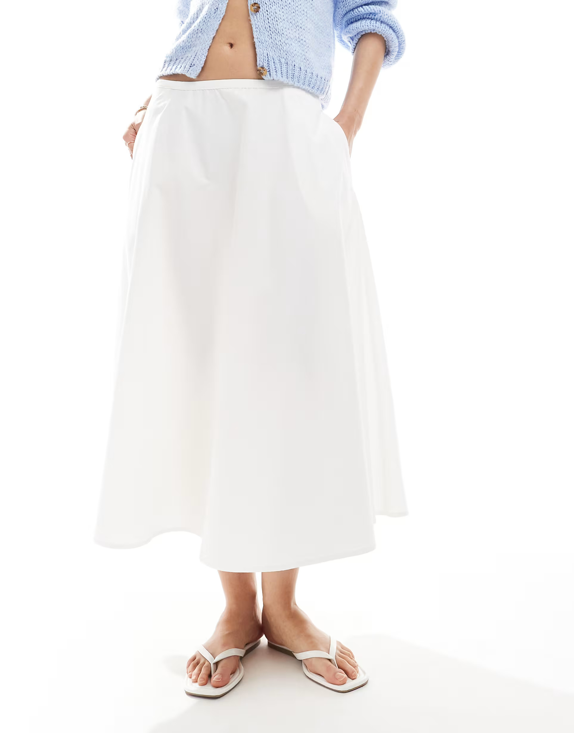 ASOS DESIGN cotton circle midi skirt in white | ASOS (Global)