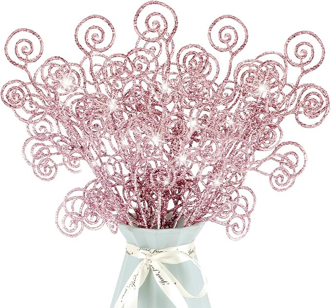 24 Pieces Glitter Christmas Picks Ornaments 10 Inches Decorative Sticks Candy Picks Curly Sprays ... | Amazon (US)